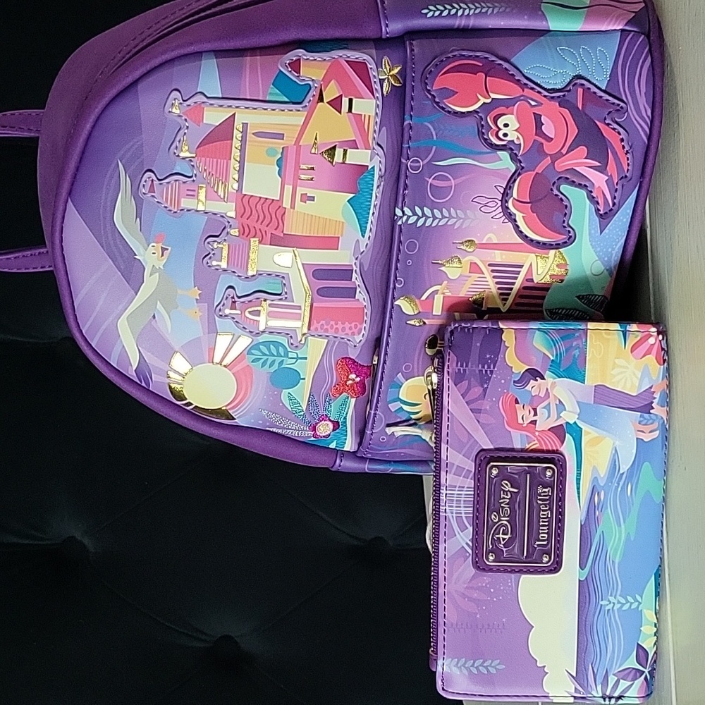 Loungefly Disney Little Mermaid Ariel Castle Mini Backpack AND wallet